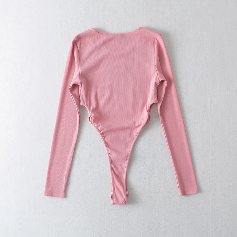 Solid Color Long Sleeved Bodysuit With Side Ring Cut Out Detail