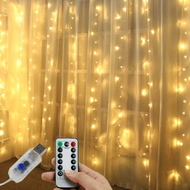 

3M USB LED Curtain Garland Light Festoon Merry Christmas Decor Party Wedding Decoration 2023 New Year Lamp Holiday Decorative
