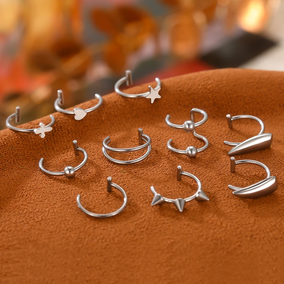Stainless Steel Punk Clip on Fake Piercing Nose Wrap Non Piercing Lip Rings Unisex Nose Ring Women Men Tusk Body Jewelry 1Pc