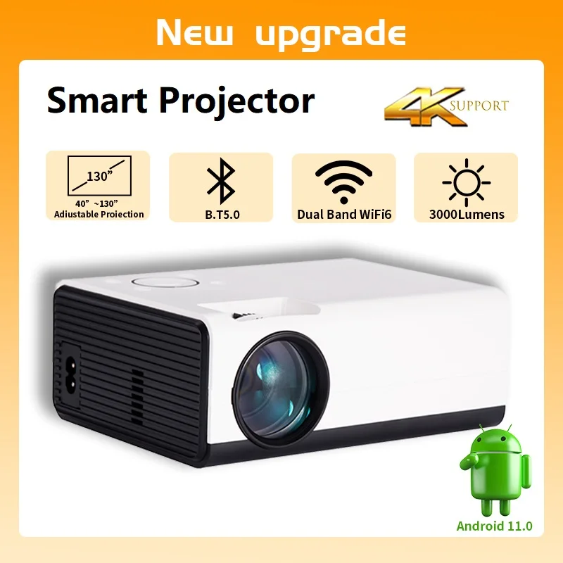 

Projector 4K Android Wifi 2.4G+5G 200ANSI Allwinner H713 BT5.0 1080P 1280*720P Beam Projector for home theater projector