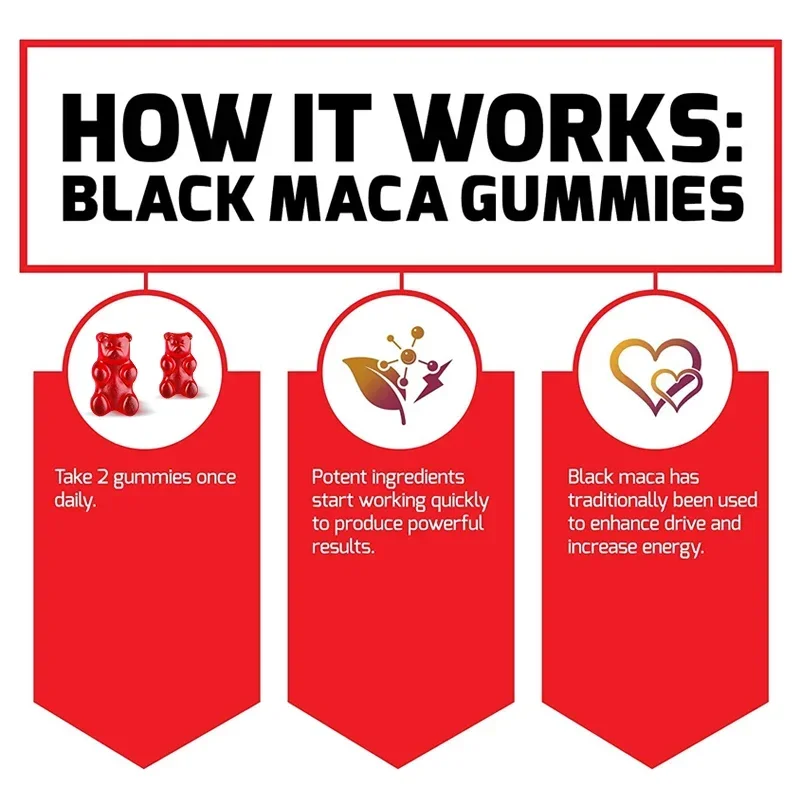 Black Maca Gummies-Performance and Mood Supplement, Supports Natural Health, Muscle Growth, Energy-60 Gummies
