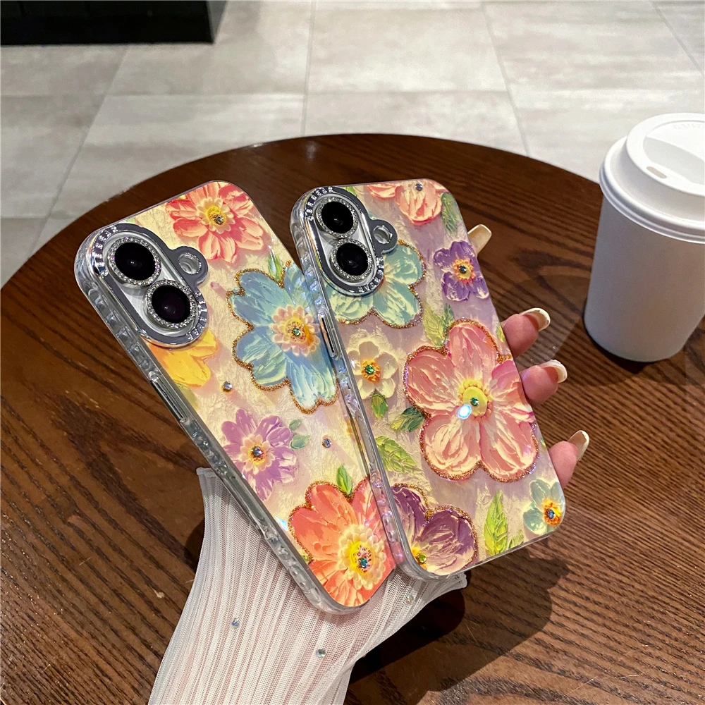 Colorful Blu-ray Diamond Flower Phone Case For Iphone Models_voghion.com