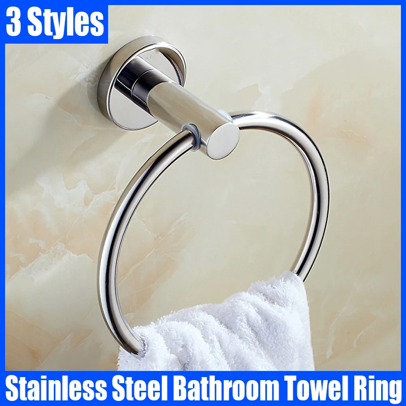 1PCS Stainless Steel Towel Ring Black/Silver Bathroom Towel Hanger Holder Wall Mounted Round Towel Ring Bathroom Accessories