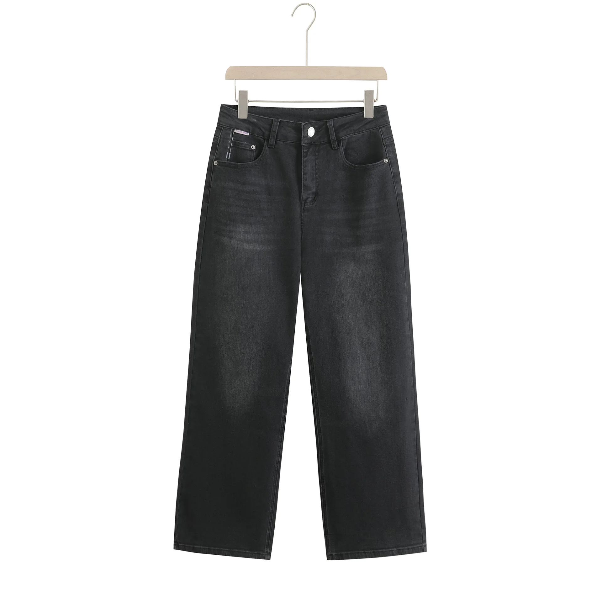 Fashion Plus Size Women's Straight Leg Jeans Simple Boyfriend Style Premium Black Stretch Denim Ankle Length Pants 5361