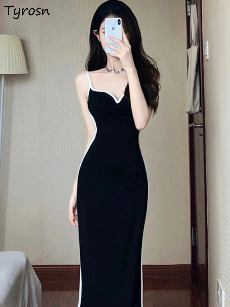 

Платье женское без рукавов, приталенный пикантный Повседневный Сарафан средней длины, элегантный Стильный Простой сарафан в Корейском стиле, на лето