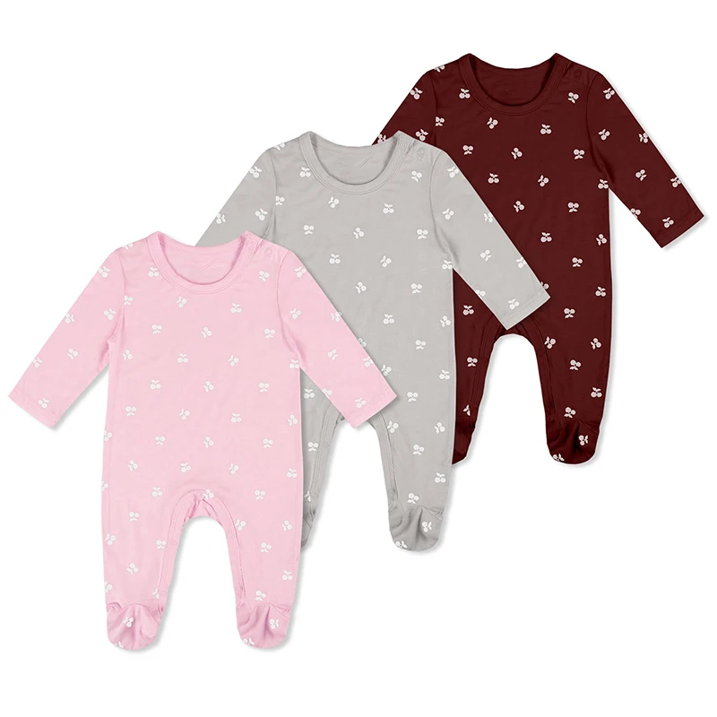 

0-18M Bamboo Fiber Baby Footie Rompers Floral Baby Boy Girl Clothes Autumn Spring New Born Onesies Soft Baby Jumpsuit Pajamas