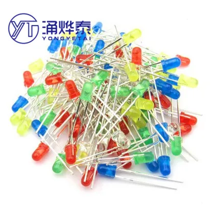 YYT 100PCS 3mm LED Diode 3 mm Assorted Kit White Green Red Blue Yellow Orange Pink Purple Warm white DIY Light Emitting Diodes original new sld3235vf 405nm 100mw 5 6mm violet blue laser diode to 18