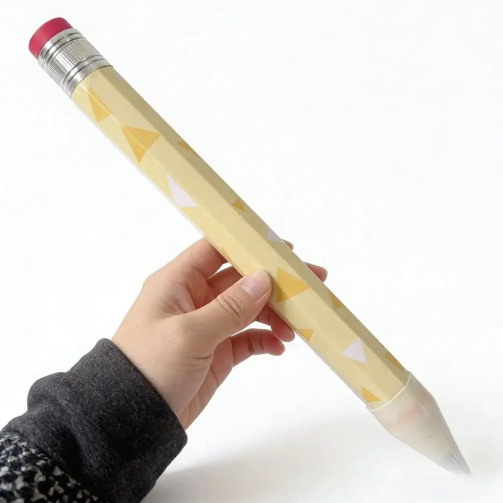 트렌디한 나무 대형 연필 하트 기하학적 프린트 지우개가 있는 문구 연필 34CM 대형 연필 학교 사무용
