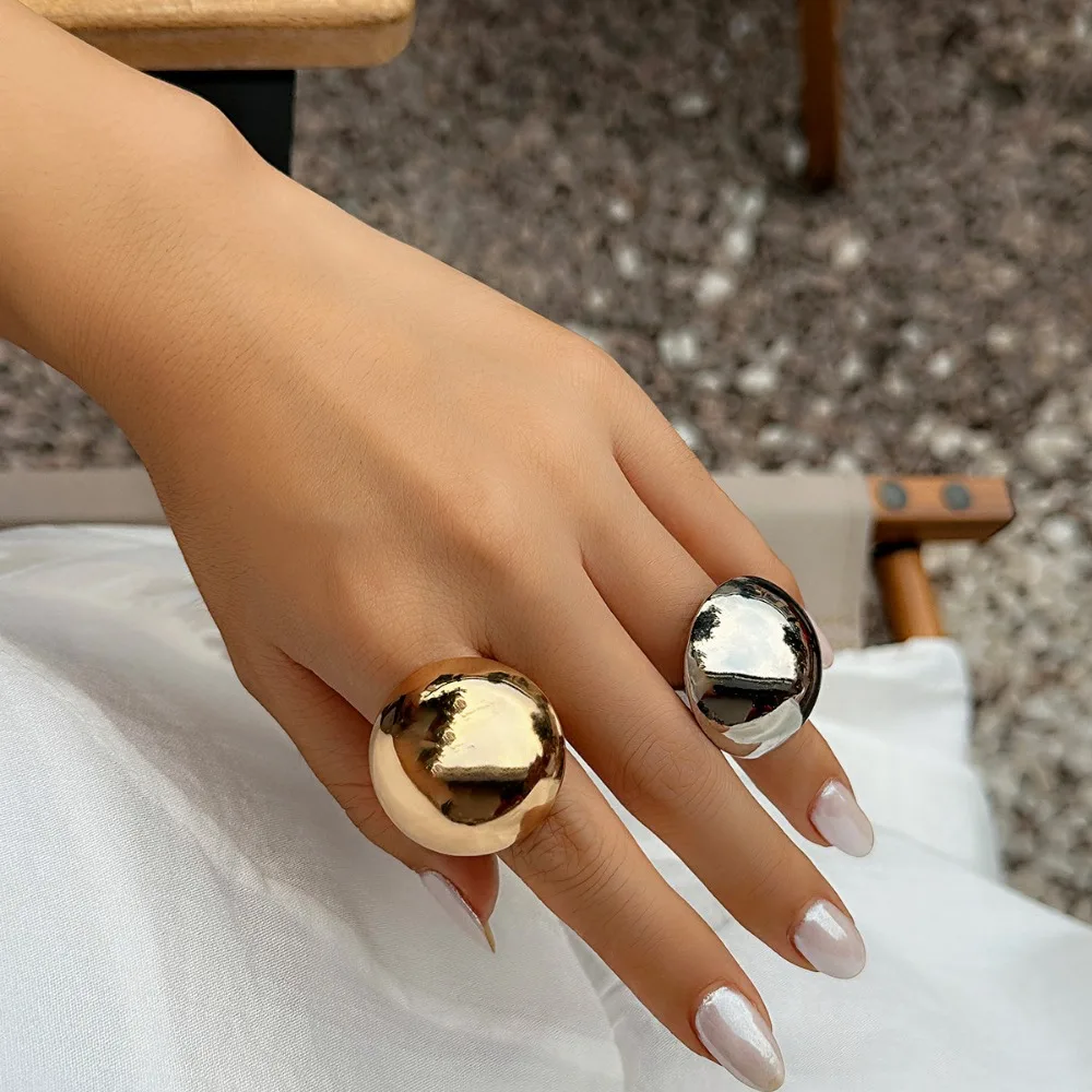 Anelli in Acciaio Inossidabile a Mezza Sfera Liscia Oversize, Semplici ed Eleganti, per Donne, Gioielli Irregolari per Banchetti e Feste, Regali - immagine 3