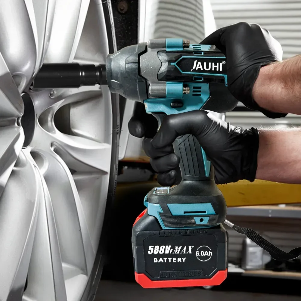 JAUHI 1800N.M Torque Brushless Electric Impact Wrench For Trucks 1/2 inch Cordless Wrench Driver Tool For Makita 18V Battery