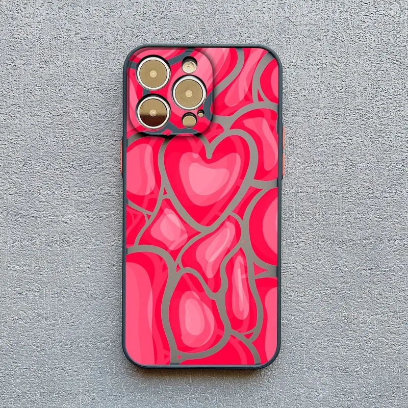 Chic Full Screen Red Love Heart Pink Shockproof Phone Case