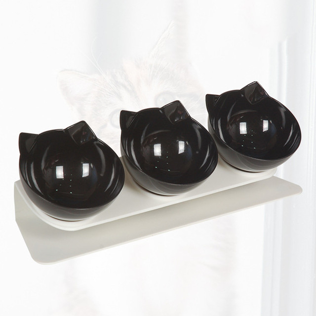 Triple Cat Bowl With Stand 15 Tilted Dog Feeder Container High Elevated Pet Feeding Drinking Snack Bowls Cute Product