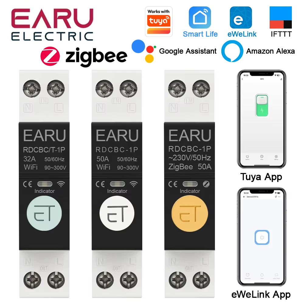 1P + N Tuya eWeLink WiFi ZigBee MCB 스마트 회로 차단기 타이머 릴레이 스위치 Alexa Google 홈..