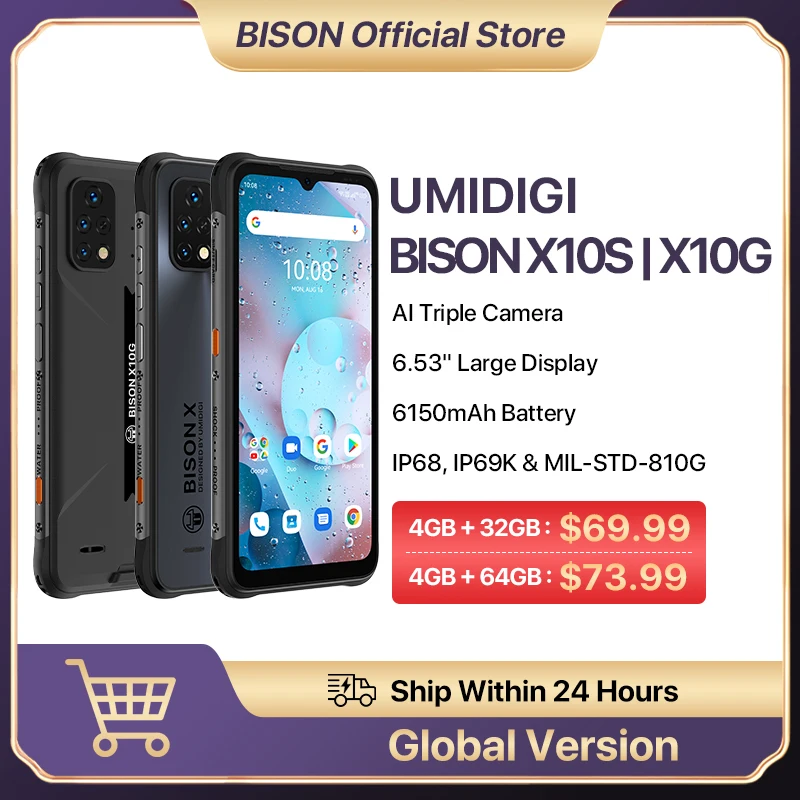 

Смартфон UMIDIGI BISON X10S, 6150 мАч, 4 + 32 ГБ, IP68/IP69K