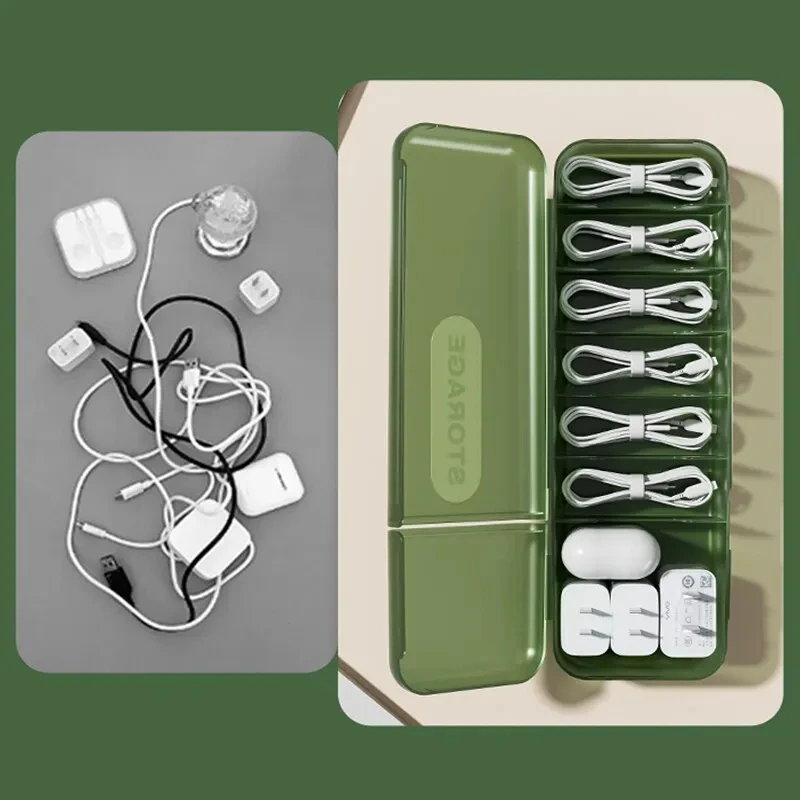 Charger Cord Storage Box Data Cable Storage Case 7 Compartments Organizer Reusable For Home Travel