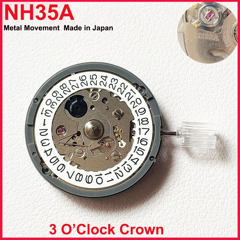 

New Original Japan NH35A Movement 3 6 9 O'clock Crown White Black Datewheel High Accuracy NH35 Automatic Self-winding Movements
