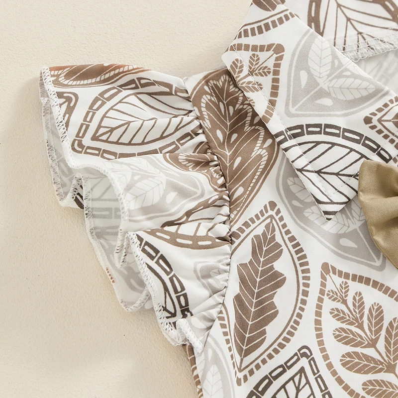 Description Picture 6 of itemGirls Summer 2PCS Shorts Sets Flying Sleeve Leaf Print Button Up Shirt Solid Color Shorts Sets