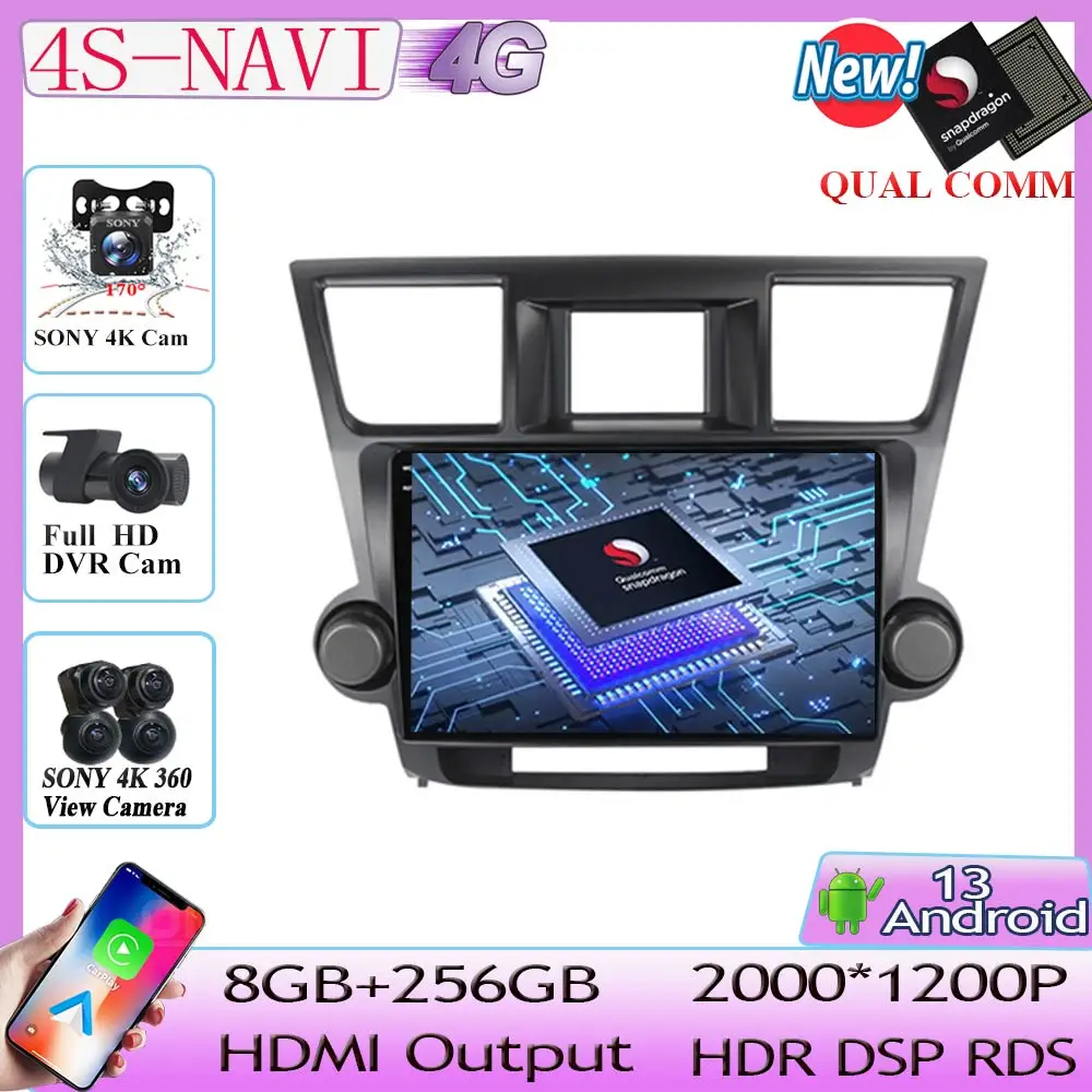 

Автомагнитола Qualcomm Android 13 для Toyota HIGHLANDER 2 2007-2013, мультимедийный видеоплеер с GPS-навигацией, стерео DVD-плеер 2din