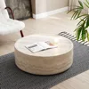 Modern Round Faux Travertine Coffee Table - Textured Fiberglass Center & Side Table for Living Room & Office 6