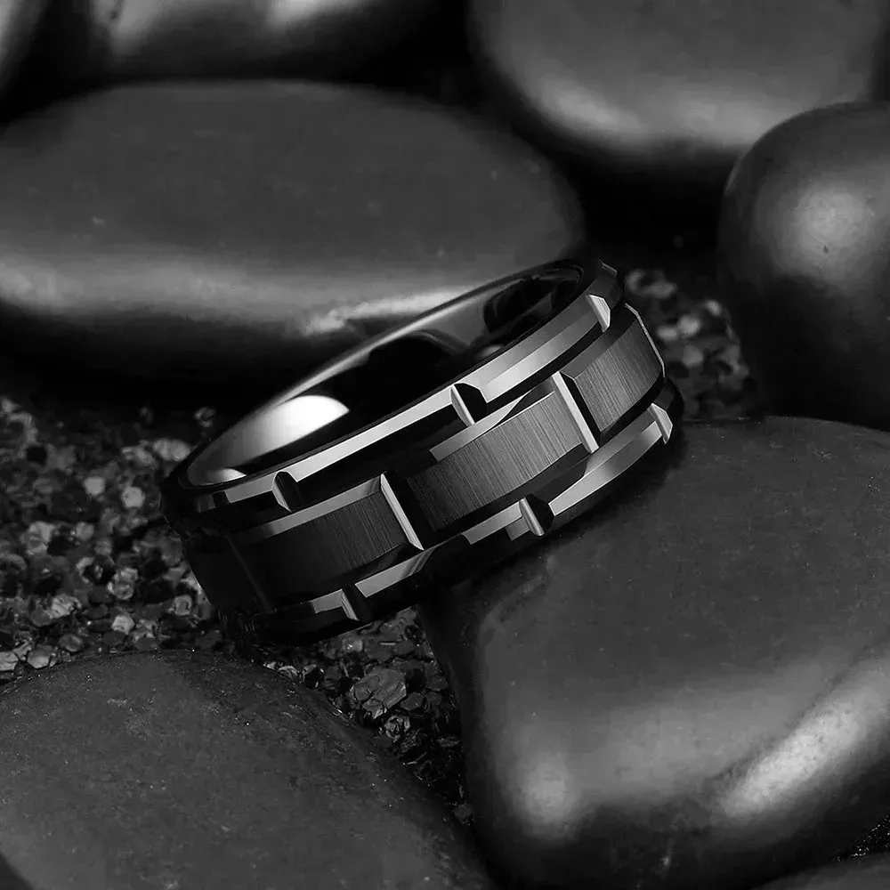 Wedding Rings Finger Rings Jewelry Rings Ring Jewelry 8mm Tungsten Wedding Rings For Men Black Brushed Brick Pattern Men Stainless Steel Rings Wedding Jewelry