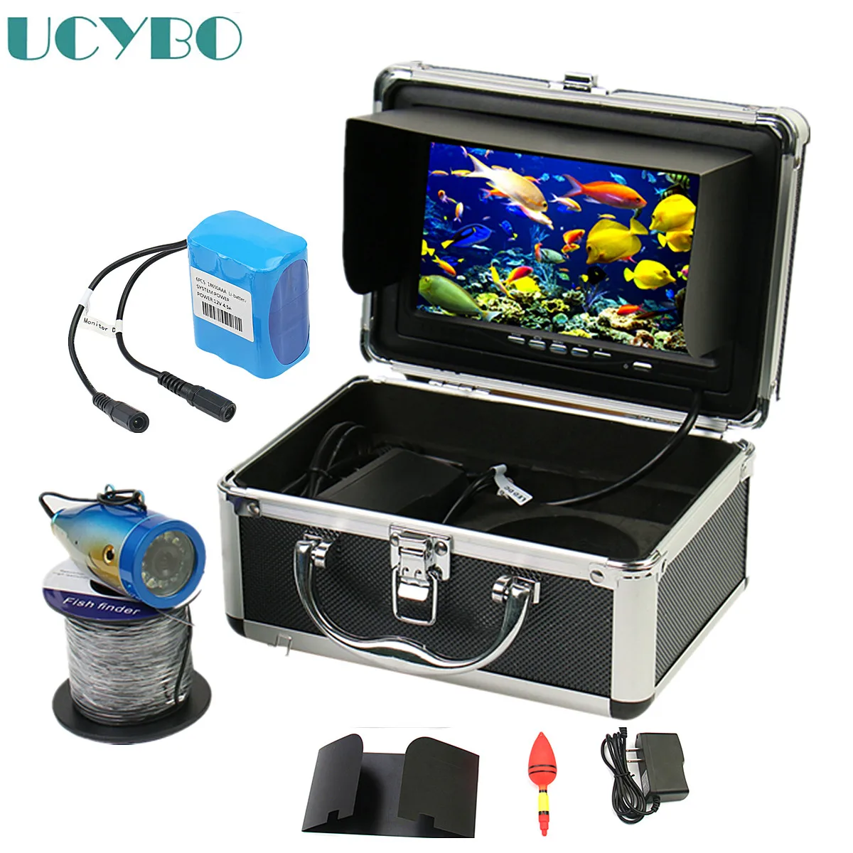 Cámara subacuática para buscador de pesca, monitor HD de 7 pulgadas, 1000TVL, cámara de pesca de seguridad con luz led blanca, flotador grande