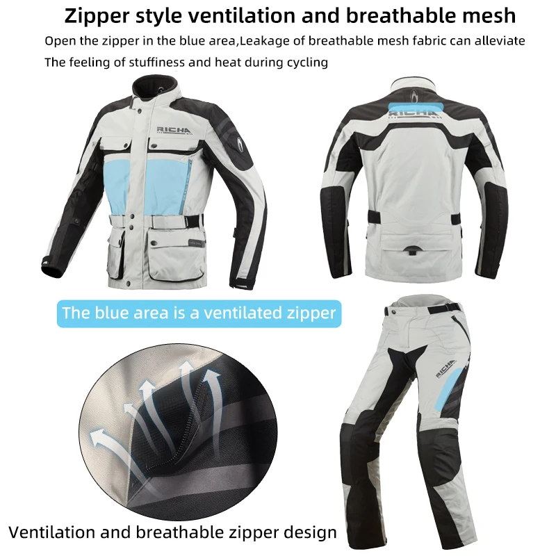 RICHA Motorcycle Jacket Pants Waterproof Windproof Warm Motocross Cycling Jackets Men Women Motorbike Overcoat Off-road Chaqueta