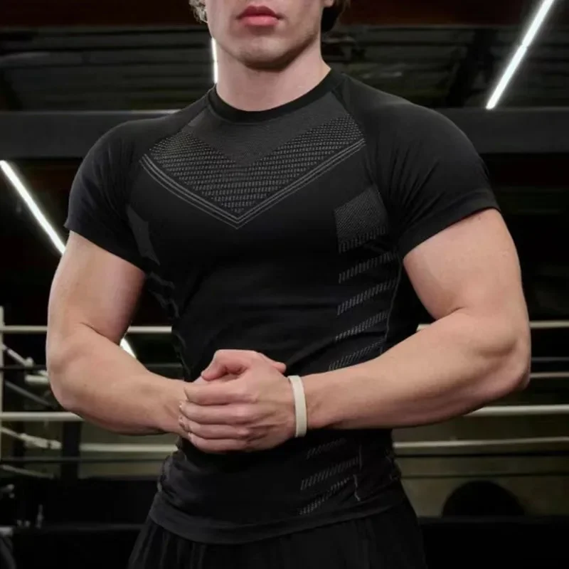 

summer Men Casual T-shirt Men pure color tight T-shirt gym Fitness shirt male Workout Short Shirts fashion Short Sleeves Tees
