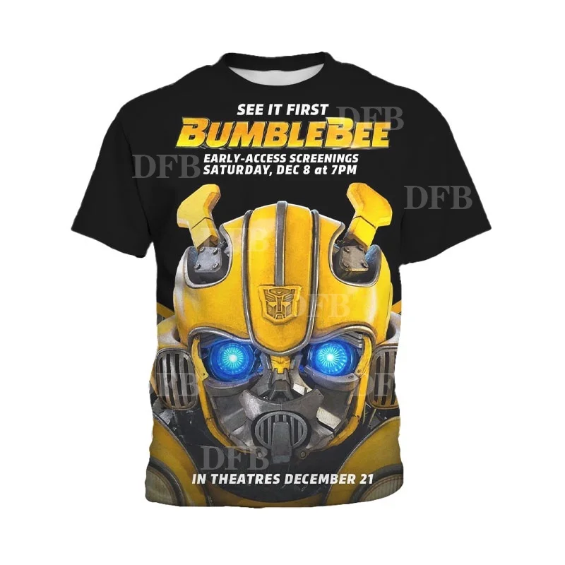 Transformers Bumblebee 3D printed children's T-shirt summer new short sleeved handsome boy short sleeved 3-13 years old 3