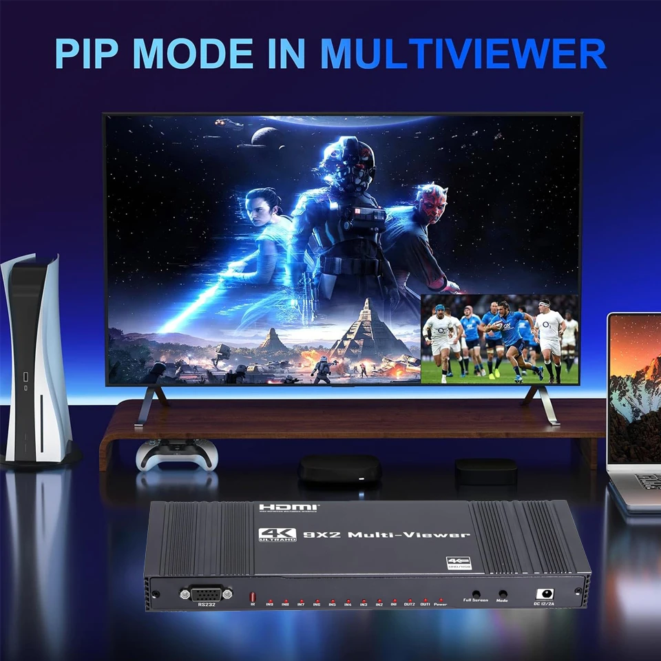 HDMI-compatible Multiviewer 4K 9 In 2 Out 1080P Quad Screen Multi Viewer HDMI Mu