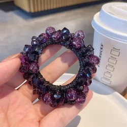 Elegant Purple Crystal Woven Hair Band | Chic High Ponytail Accessory (Purple)