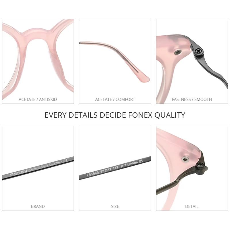 FONEX Acetate Titanium Glasses Frame Women Brand Design Vintage Retro Round Eyeglasses Men Spectacles Japanese Eyewear 85669 eyeglasses frames eyewear frames women glasses fashion eyeglasses