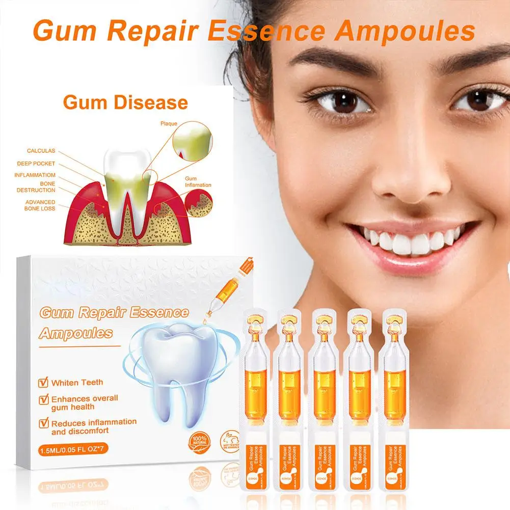 7pcs Gum Repair Treatment Ampoules Oral Care Essence Fresh Cleaning Breath Toothache Remove Liquid Relief Swelling Gums Gingiva