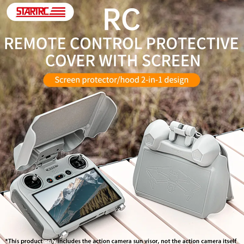 Détail du pare-soleil STARTRC fixé sur la télécommande, assurant une protection et visibilité optimale en extérieur.