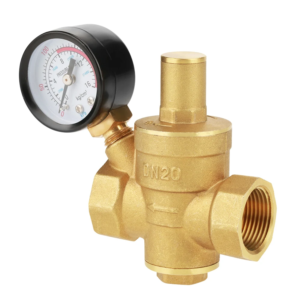 Water Pressure Regulator Brass Pressure Regulator DN20 Brass Adjustable Water Reducer Gauge Meter