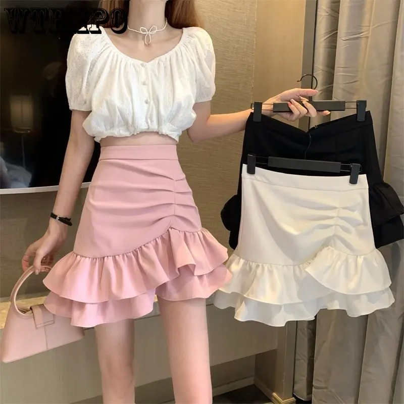 

WTEMPO Women Short Skirt Spring New Skirt High Waist Pink Skirt Fishtail Harajuku Punk Gothic Streetwear Skirts Y2k Clothe