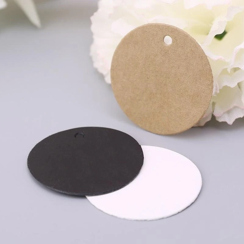 y3na 100x blank kraft 종이 행 태그 웨딩 파티 선호 레이블 가격 선물 카드 3.5cm