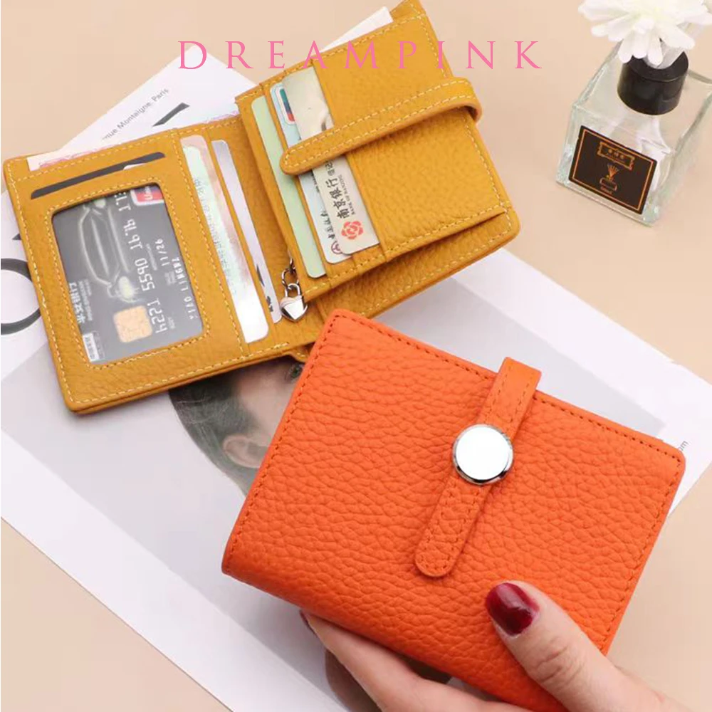 

Luxury Short Women Wallet Genuine Leather Bifold Card Holder Fashion Belt Closure Portable Brand Design Female Purse Organizer