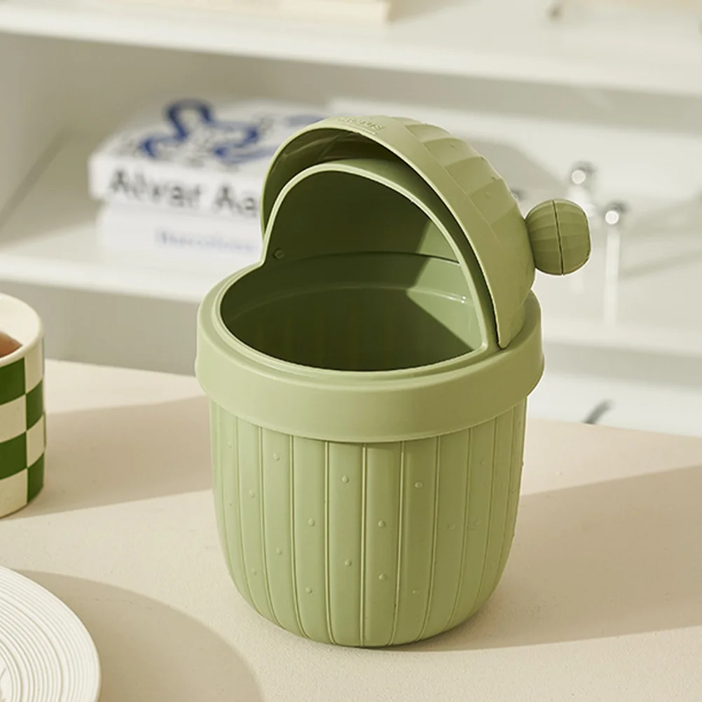 

Cute Desktop Trash Can Mini Cactus Garbage Can Tiny Plastic Storage Bin Waste Container Green