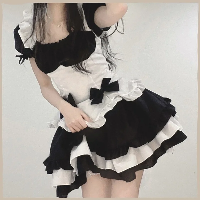 Qiaocaity Women Lovely Maid Dresses Animation Show Japanese Outfit Dress  Clothes, Christmas Gifts, Black XL 