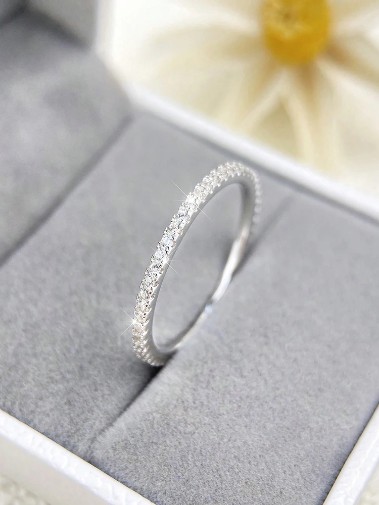 Ring 925 Sterling Silver 1.4mm Fashion Simplicity Full Zircon Stackable Plain For Women Daily Party Personalized Fine Jewelry
