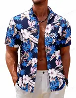 Hawaiian Shirt Tropic Plant Flowers Shirts Men's Vocation Blouses Floral Lapel Shirt Cuba Camisas Men's Clothing Single Breasted 1
