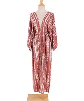 Women's Beach Cover Ups Open Front Tie Dye Maxi Cardigan Kimono Swimsuit with Belts - Image 4