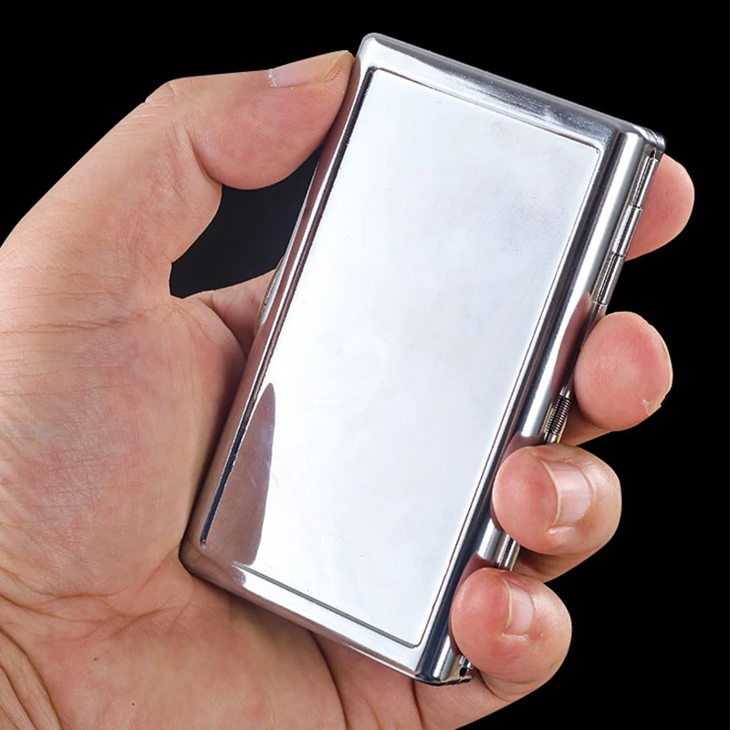 Ultra dünne Metalls piegel Zigaretten schachtel mit Clip Zigaretten behälter für 14 Aufkleber Rauch zubehör