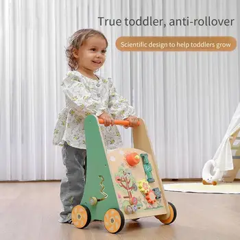 Wooden Baby Walker Multifunctional Learning Walking Push Toy with Shape Sorter Anti-Tip Design Toddler First Steps Assistant 1