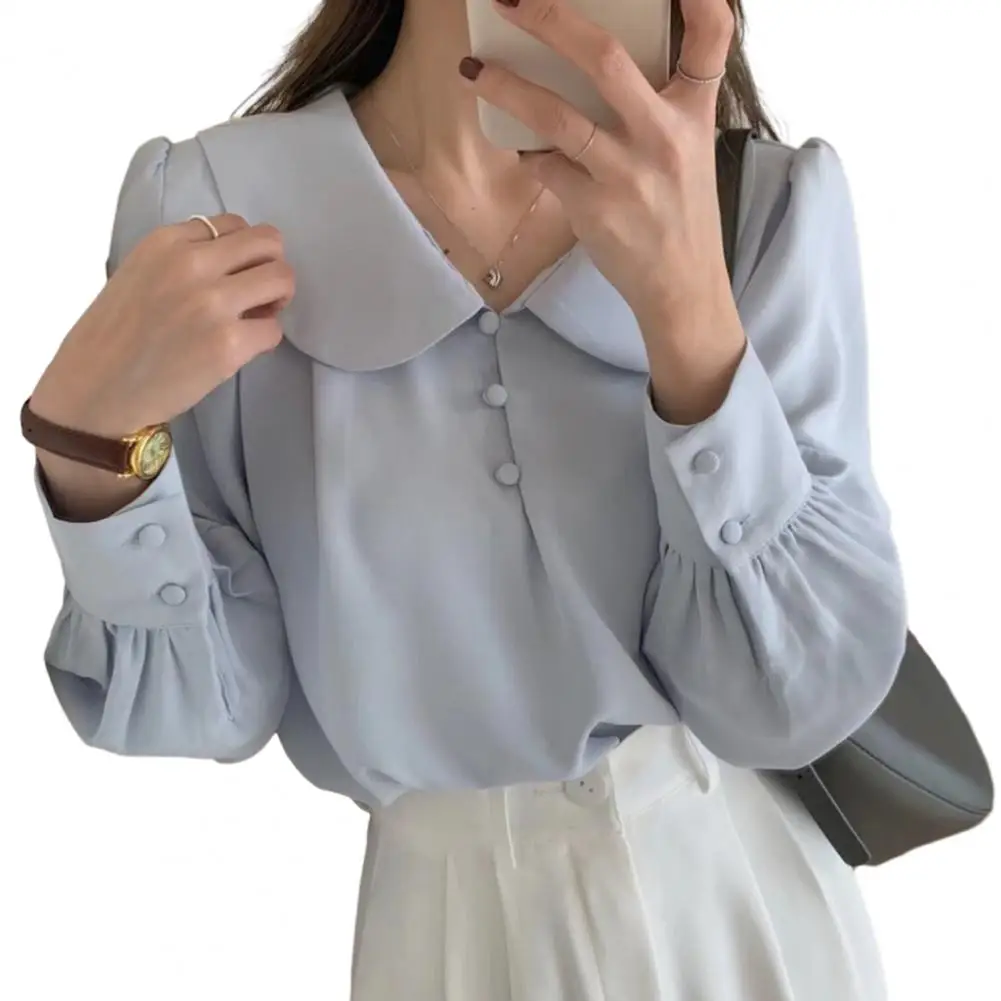 

Elegant Women Shirt Blouse Button Neckline Long Sleeve French Style Solid Color Casual Autumn Women Top Shirt camisas blusas