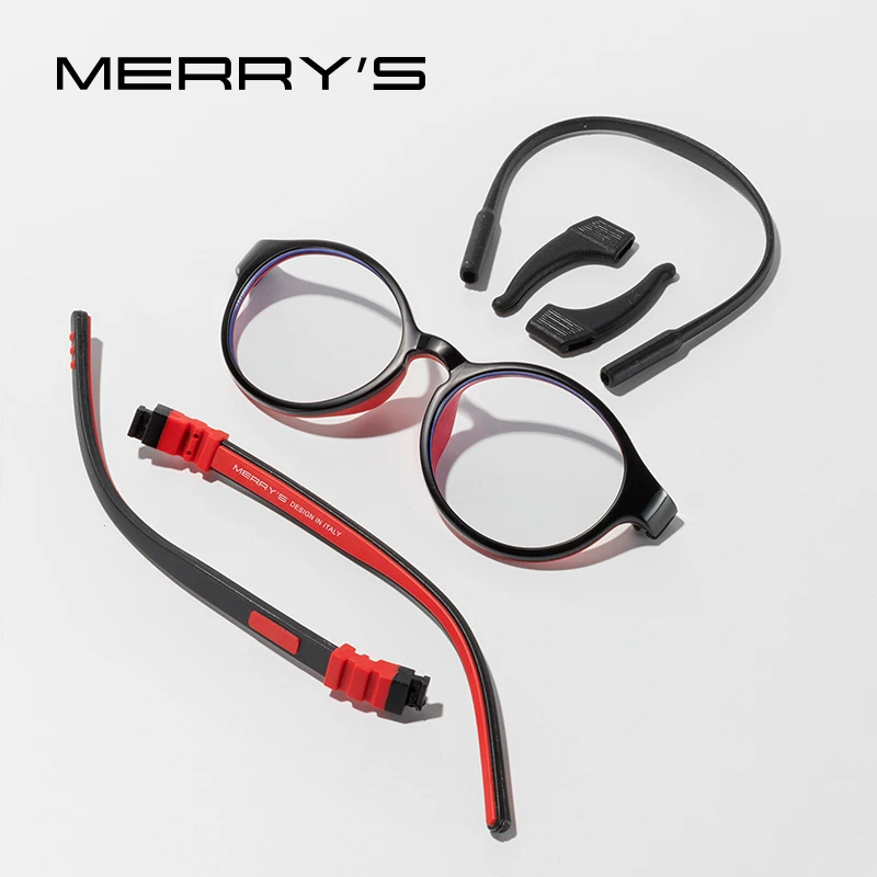 Kids Glasses Optical Spectacle Frames MERRYS DESIGN Kids Round Silicone Flexible Glasses Frame For Boy Girl Ultralight Optical Eyeglasses With Sports Strap S7013