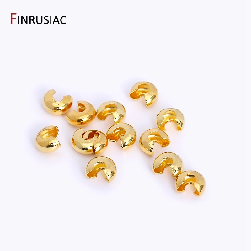 3mm/4mm 18 Karat vergoldete Crimp perlen decken Crimp end perlen Stopper Spacer Perlen für DIY Schmuck herstellung Lieferungen Großhandel