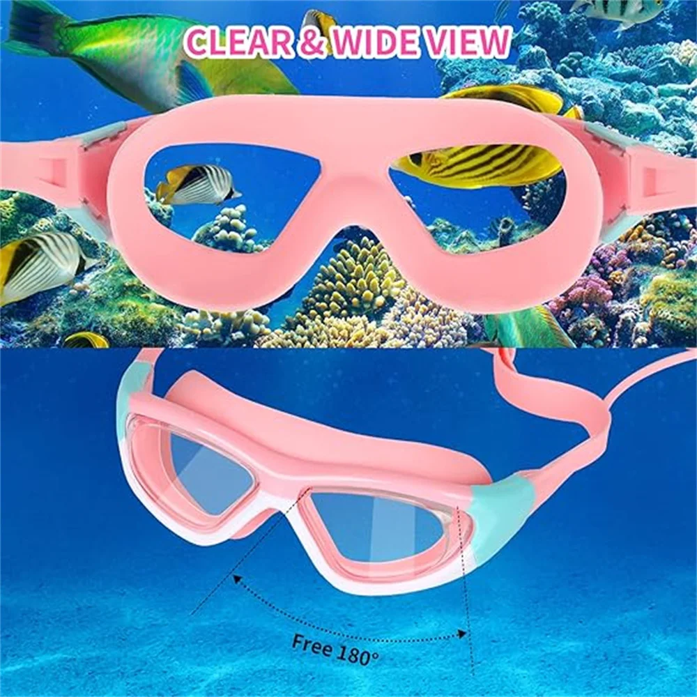 Children's High Definition Goggles Waterproof Anti Fog Large Frame Silicone Tape Earplugs Diving Swimming Large Frame Glasses swimming goggles
