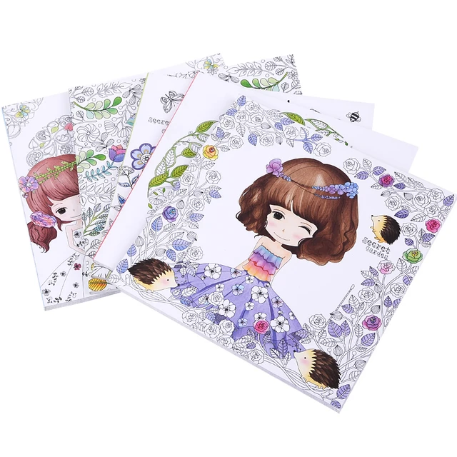 48 Pages Beautiful Flower Girl Antistress Coloring Books For