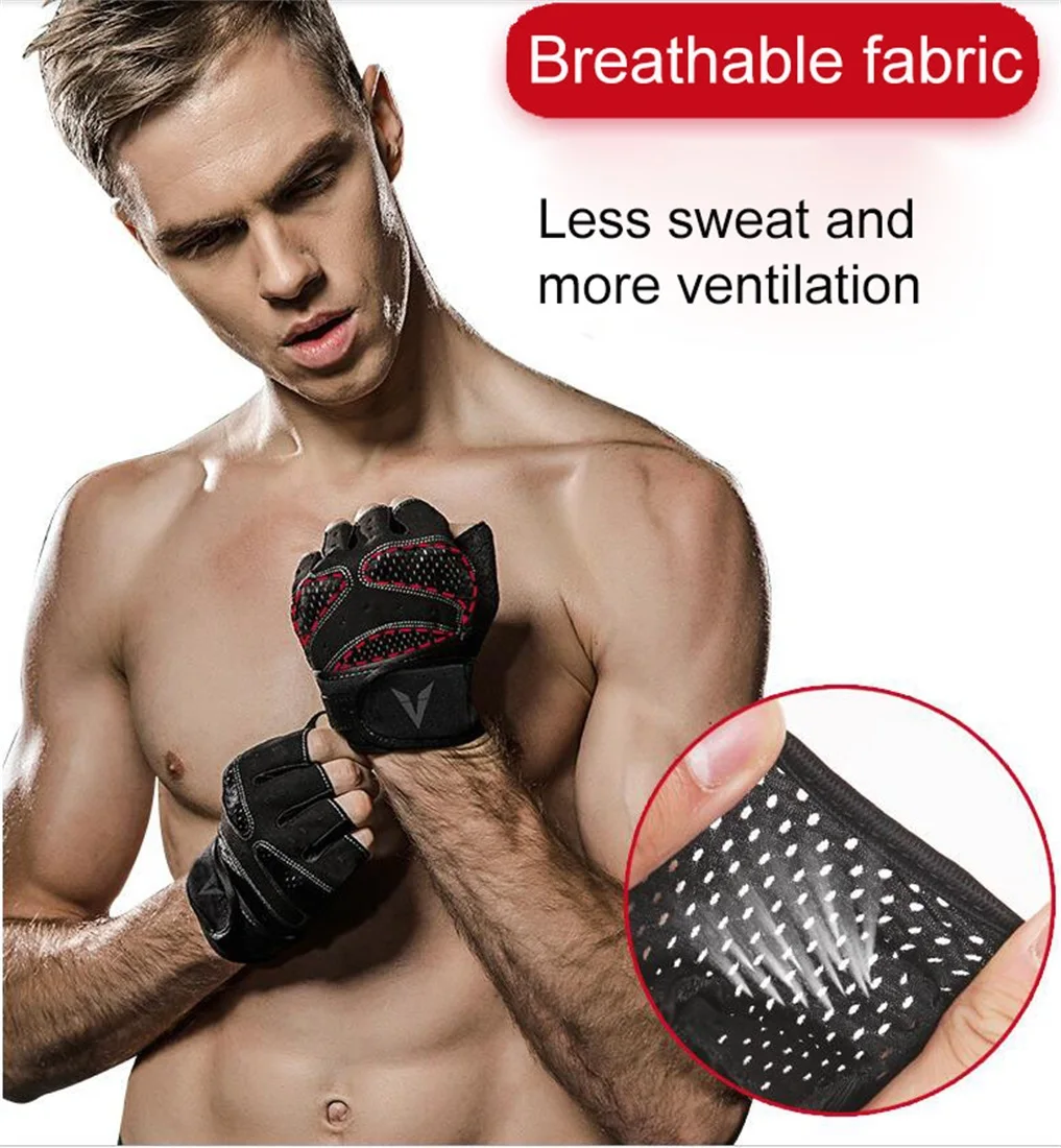 Weightlifting Gloves One Pair Gym Gloves with Wrist Wrap Support Half Finger Non Slip Training for Dumbbells
